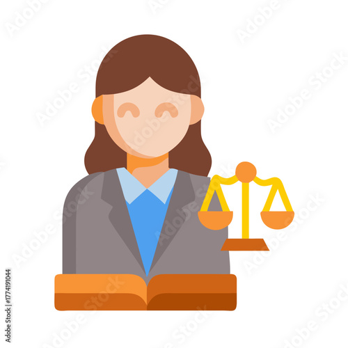 Female lawyer with scales of justice flat vector illustration