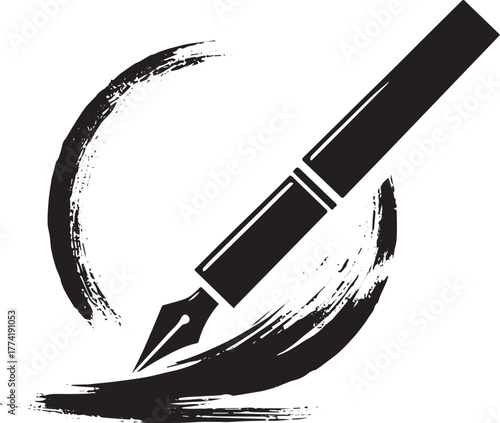 Elegant sumi-e style ink pen illustration with circular artistic