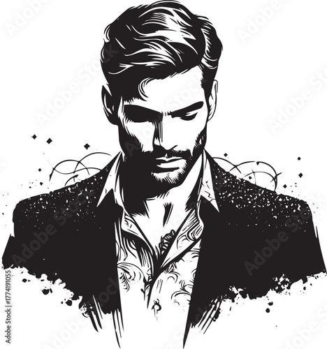 Monochrome Elegance: Minimalist Illustration of a Stylish Man in