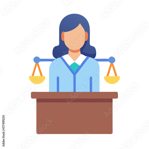 Flat graphic of a judge with scales of justice