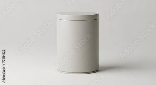 Clean, minimalist blank cylindrical packaging container with lid for various product mockups and design presentations