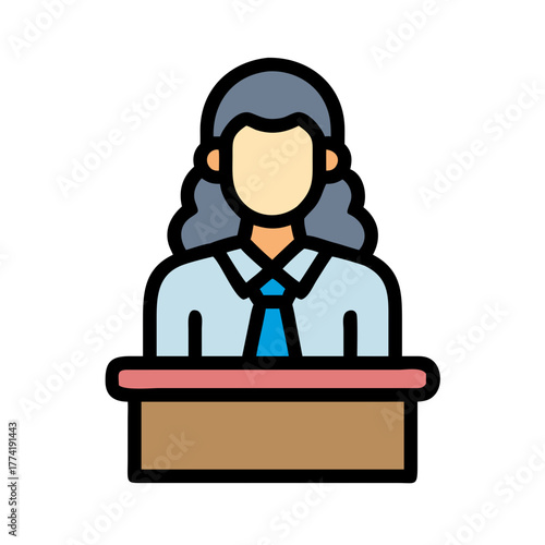 Female speaker at podium delivers presentation illustration icon