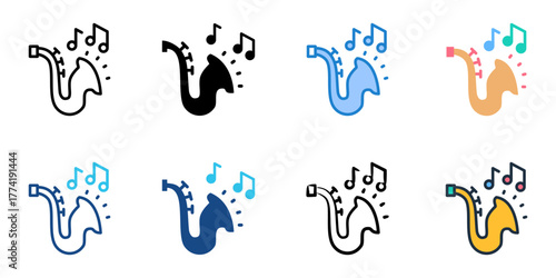 Saxophone icon set multiple style collection 
