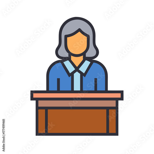 Female lawyer at a desk in court illustration