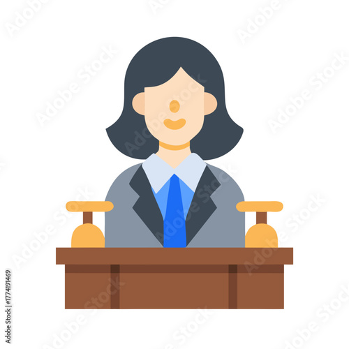 Flat illustration of female judge presiding over a court
