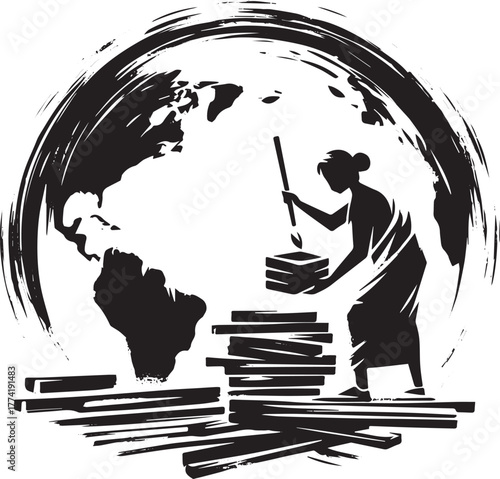 Artistic depiction of a woman contributing to global humanitaria