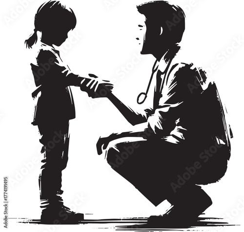 Touching sumi-e illustration portraying trust between doctor and