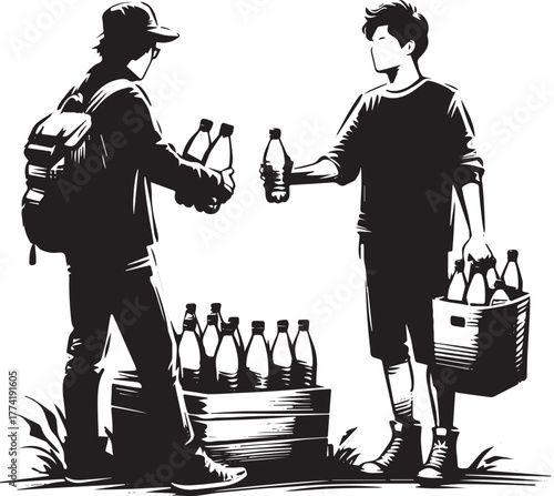 Illustrative image of community effort distributing reusable wat