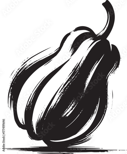 Minimalist sumi-e illustration of a Chayote squash on white back
