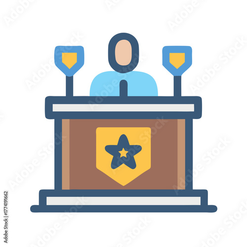 Iconic Police Officer Symbol at Podium with Gold Star Badge