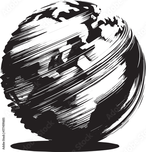 Monochrome representation of planet earth in brushstroke style i