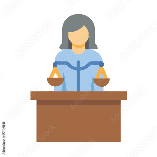 Flat graphic of a judge with scales of justice