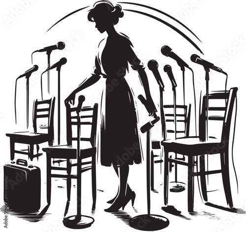 Sumi-e style illustration depicting woman preparing for a town h