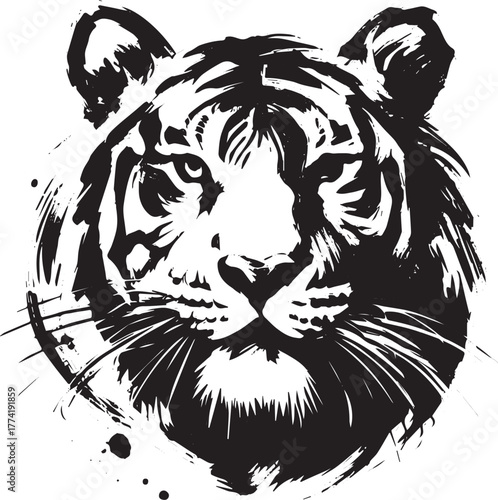 Striking Sumi-e Tiger Portrait: A Bold Expression of Wildlife Ma