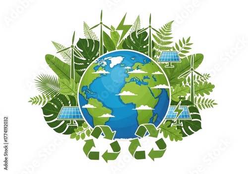 Green energy and earth-friendly concept with recycling symbols