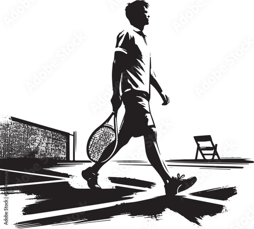 Sumi-e Illustration: A Tennis Player's Departure with Brush Stro