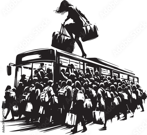 Urban transportation challenge: A woman's struggle with luggage