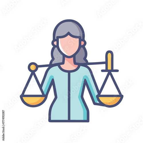 Lady Justice flat design with scales of justice icon