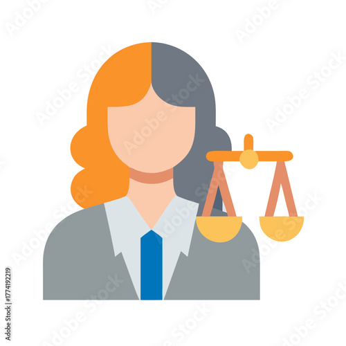 Flat illustration of a female lawyer with scales