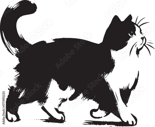 Snowshoe Cat Illustration: Stylized Animal Portrait in Minimalis