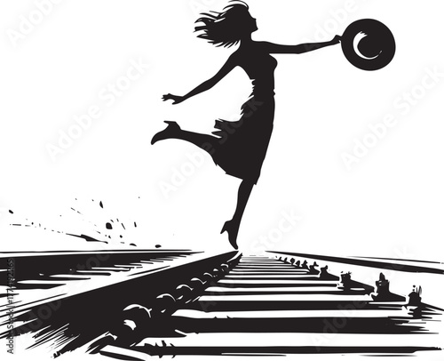 Ephemeral Escape: Woman's Hat Flies Away on Train Tracks in Mini