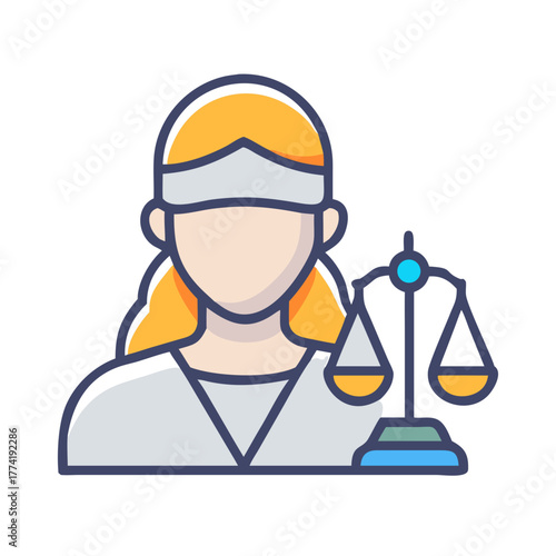 Lady Justice icon with scales of justice concept art