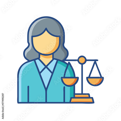 Female Lawyer icon with scales in flat vector design