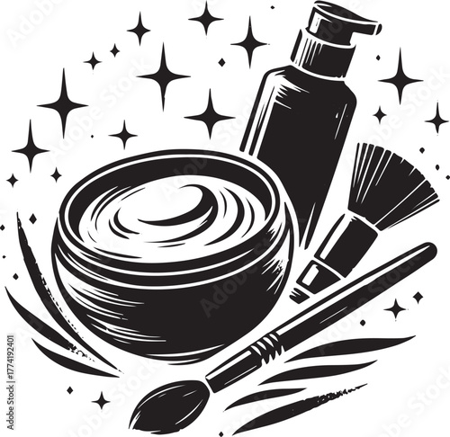 Elegant beauty treatment essentials composition, minimalist mono