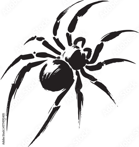 Abstract arachnid illustration in sumi-e style black and white g