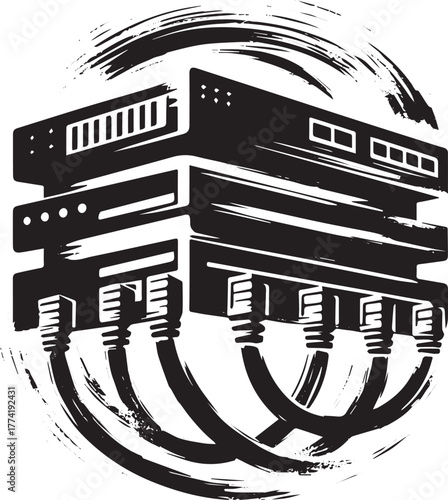 Stylized depiction of a Network Switch icon in minimalist Sumi-e