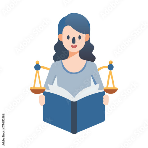 Lady Justice Reading a Law Book with Scales