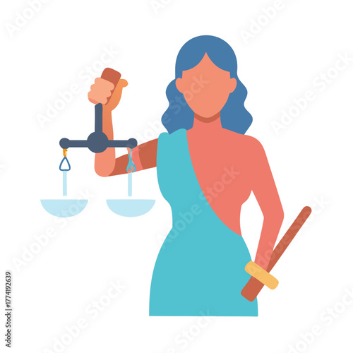 Abstract depiction of Lady Justice holding scales with balance