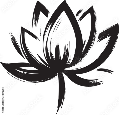 Elegant Sumi-e Lotus Blossom Illustration with Brushstroke Textu