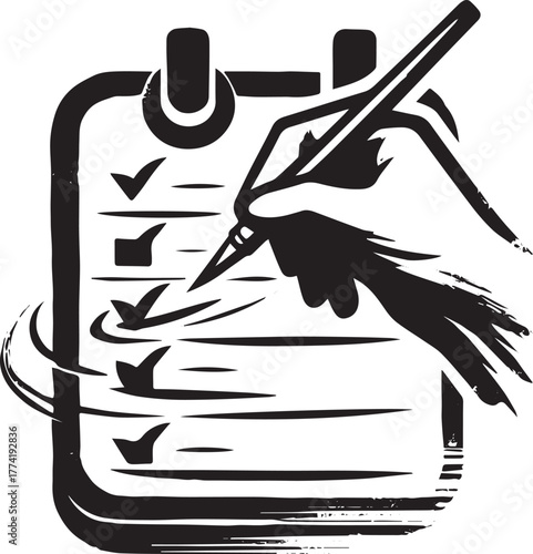 Checklist icon with writing hand, vector illustration minimalist