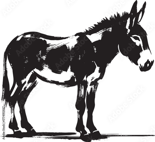 Elegant Sumi-e Style Mule Illustration Portraying Simplicity and