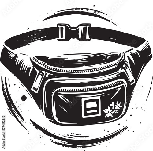 Artistic sumi-e fanny pack icon, conveying a minimalist and aest