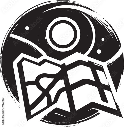 Minimalist Map Legend Symbol with Celestial Brushstroke Circle D