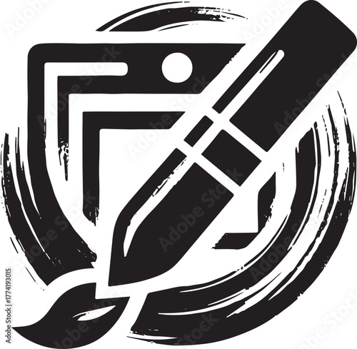 Artistic rendition of digital artwork creation through a brushst