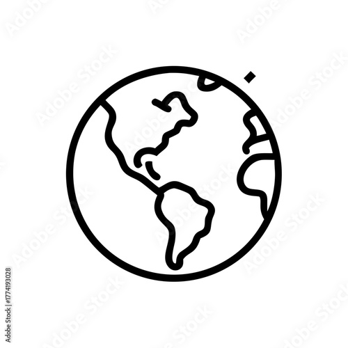 A simple and modern line art representation of planet earth, showcasing continents and oceans