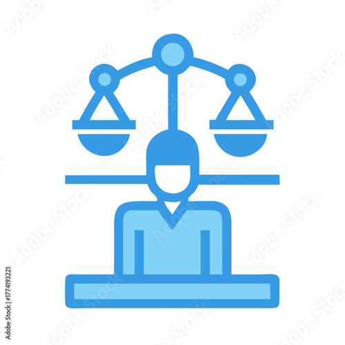 Flat design illustration of scales of justice on black background