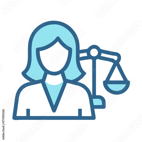 Female lawyer with scales of justice icon graphic illustration