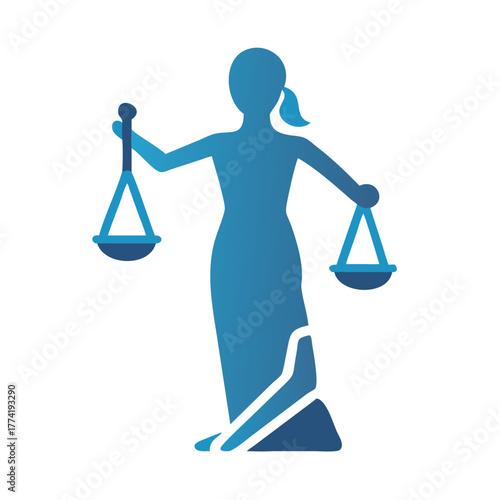 Lady Justice icon with scales in blue tones
