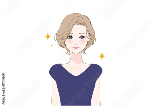 姿勢の良い女性上半身ネイビー