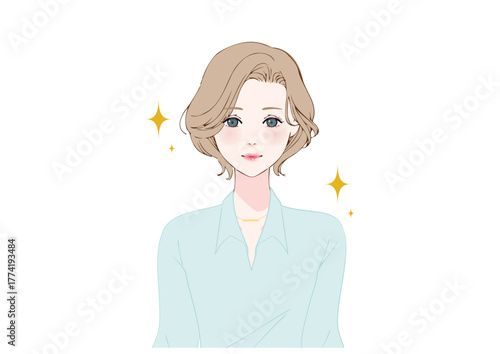 姿勢の良いオフィス女性上半身ミントシャツ