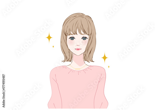 姿勢の良い若い女性上半身ピンク