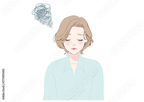 猫背巻き肩のオフィス女性上半身悩み落ち込み