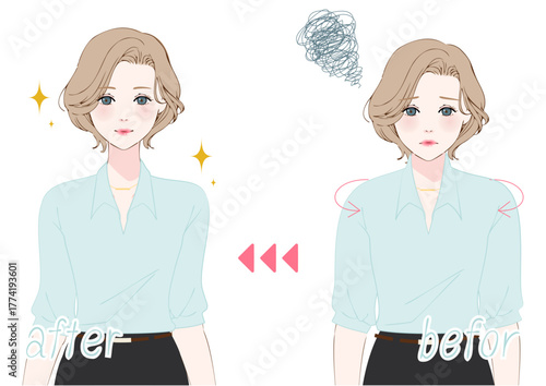 姿勢改善ビフォーアフター女性オフィス上半身