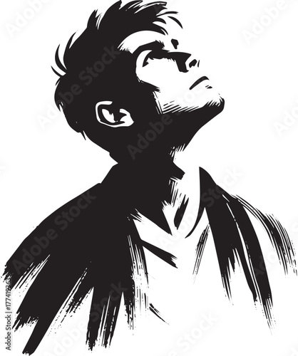 Monochrome contemplation a minimalist illustration of a man gazi