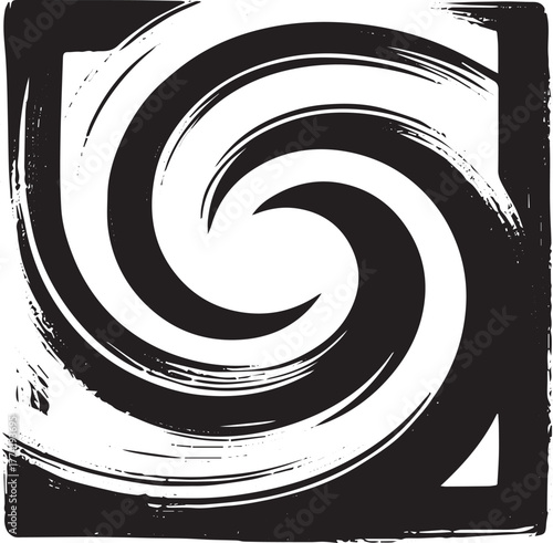 Abstract monochrome swirl inside square frame, simplistic brushw