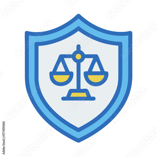 Law and justice shield icon with balance symbol